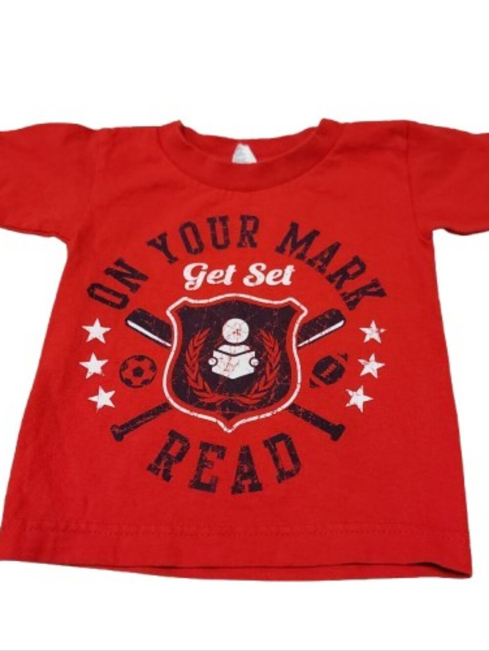 Pullover Reading T Shirt Toddler Boys Size 2T Red Short Sleeve Library‎ Tee Top